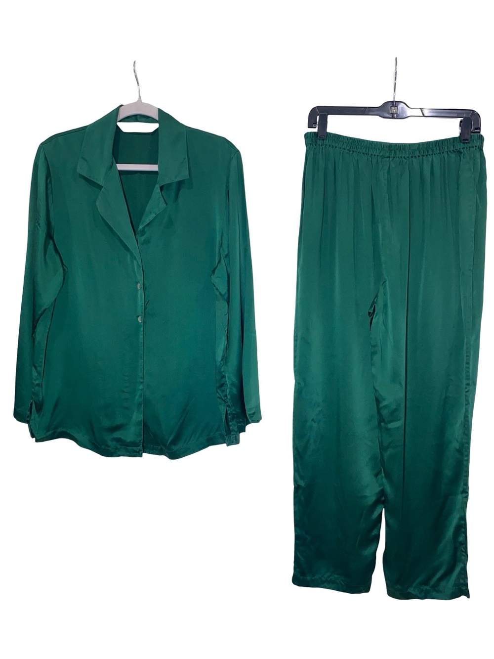 Vintage Victoria's Secret Emerald Green Satin Pajama Set Long Sleeve &  Pants